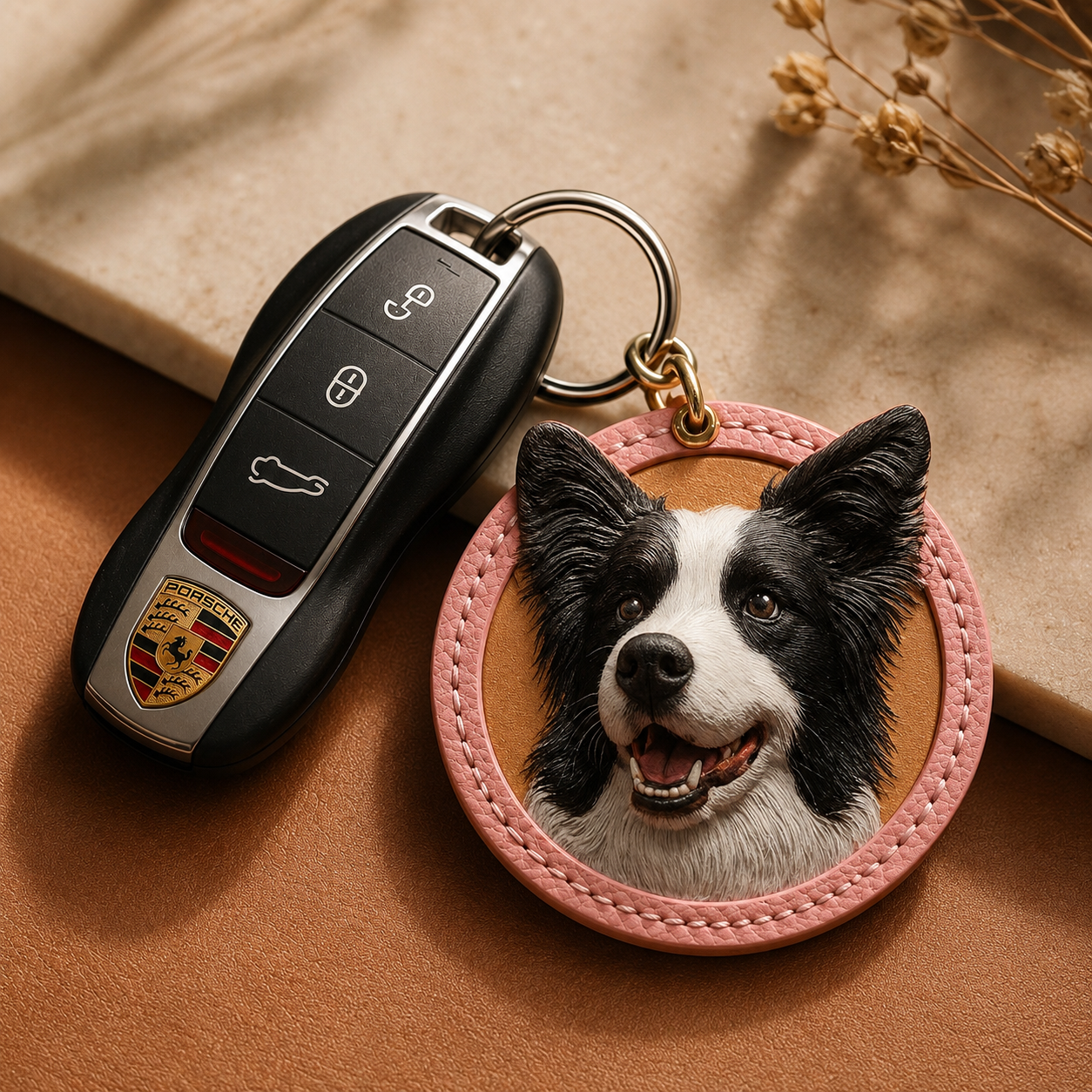Custom Leather Pet Portrait Keychain Custom Leather Pet Portrait Keychain